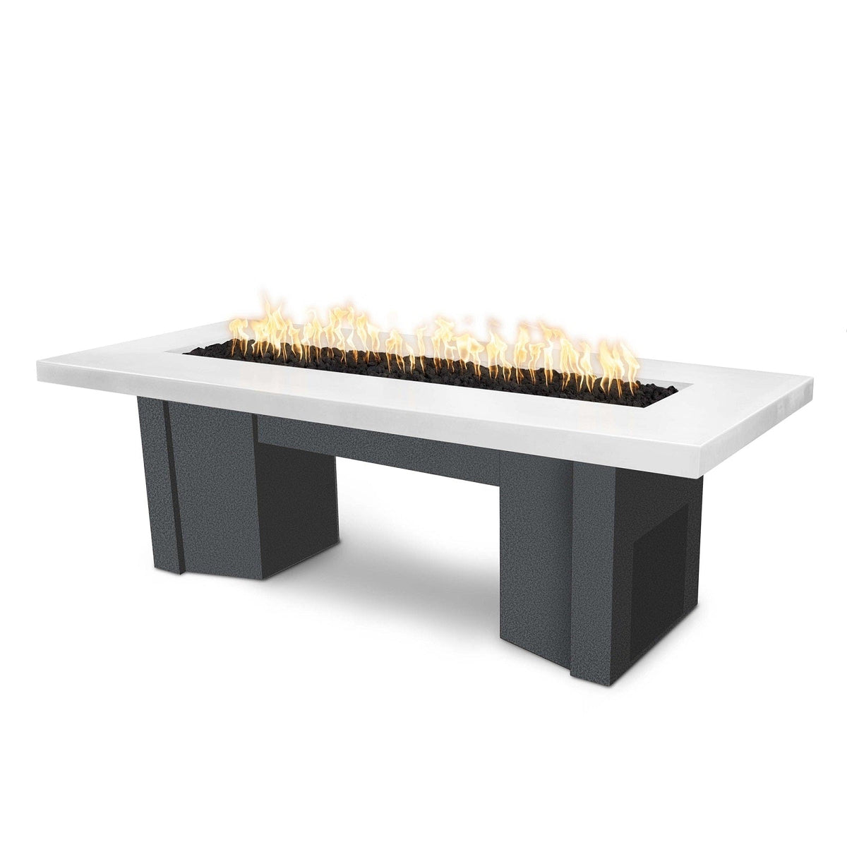 The Outdoor Plus Fire Features Limestone (-LIM) / Silver Vein Powder Coated Steel (-SLV) The Outdoor Plus 60&quot; Alameda Fire Table Smooth Concrete in Liquid Propane - Flame Sense System with Push Button Spark Igniter / OPT-ALMGFRC60FSEN-LP