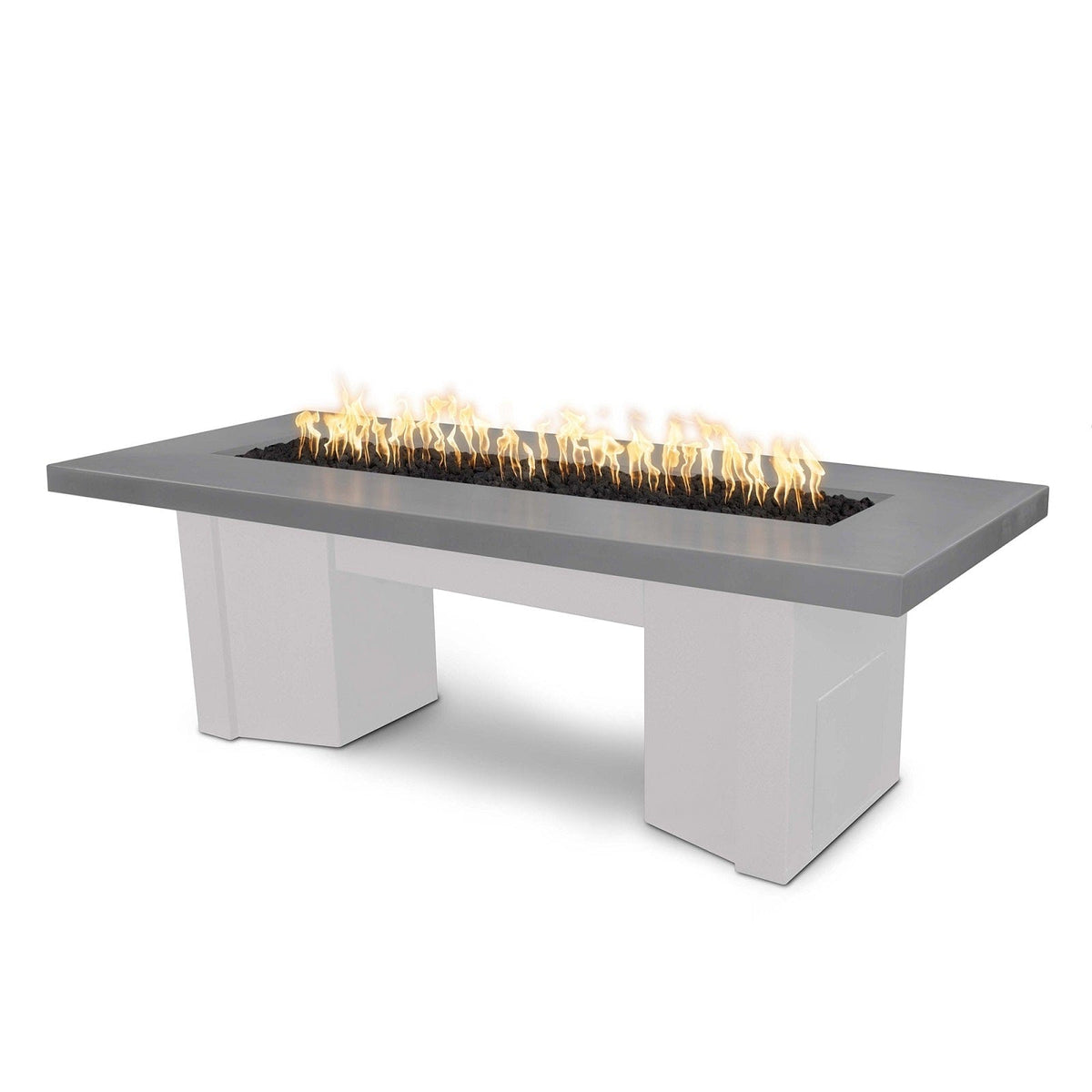 The Outdoor Plus Fire Features Natural Gray (-NGY) / White Powder Coated Steel (-WHT) The Outdoor Plus 60&quot; Alameda Fire Table Smooth Concrete in Liquid Propane - Flame Sense System with Push Button Spark Igniter / OPT-ALMGFRC60FSEN-LP