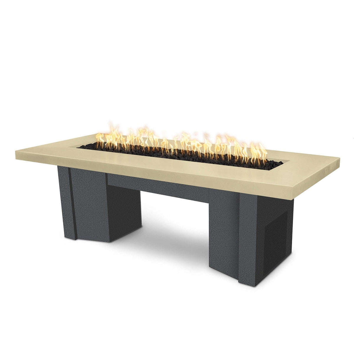 The Outdoor Plus Fire Features Vanilla (-VAN) / Silver Vein Powder Coated Steel (-SLV) The Outdoor Plus 60&quot; Alameda Fire Table Smooth Concrete in Liquid Propane - Flame Sense System with Push Button Spark Igniter / OPT-ALMGFRC60FSEN-LP