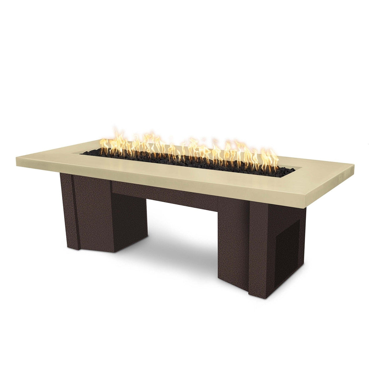 The Outdoor Plus Fire Features Vanilla (-VAN) / Copper Vein Powder Coated Steel (-CPV) The Outdoor Plus 60&quot; Alameda Fire Table Smooth Concrete in Liquid Propane - Flame Sense System with Push Button Spark Igniter / OPT-ALMGFRC60FSEN-LP