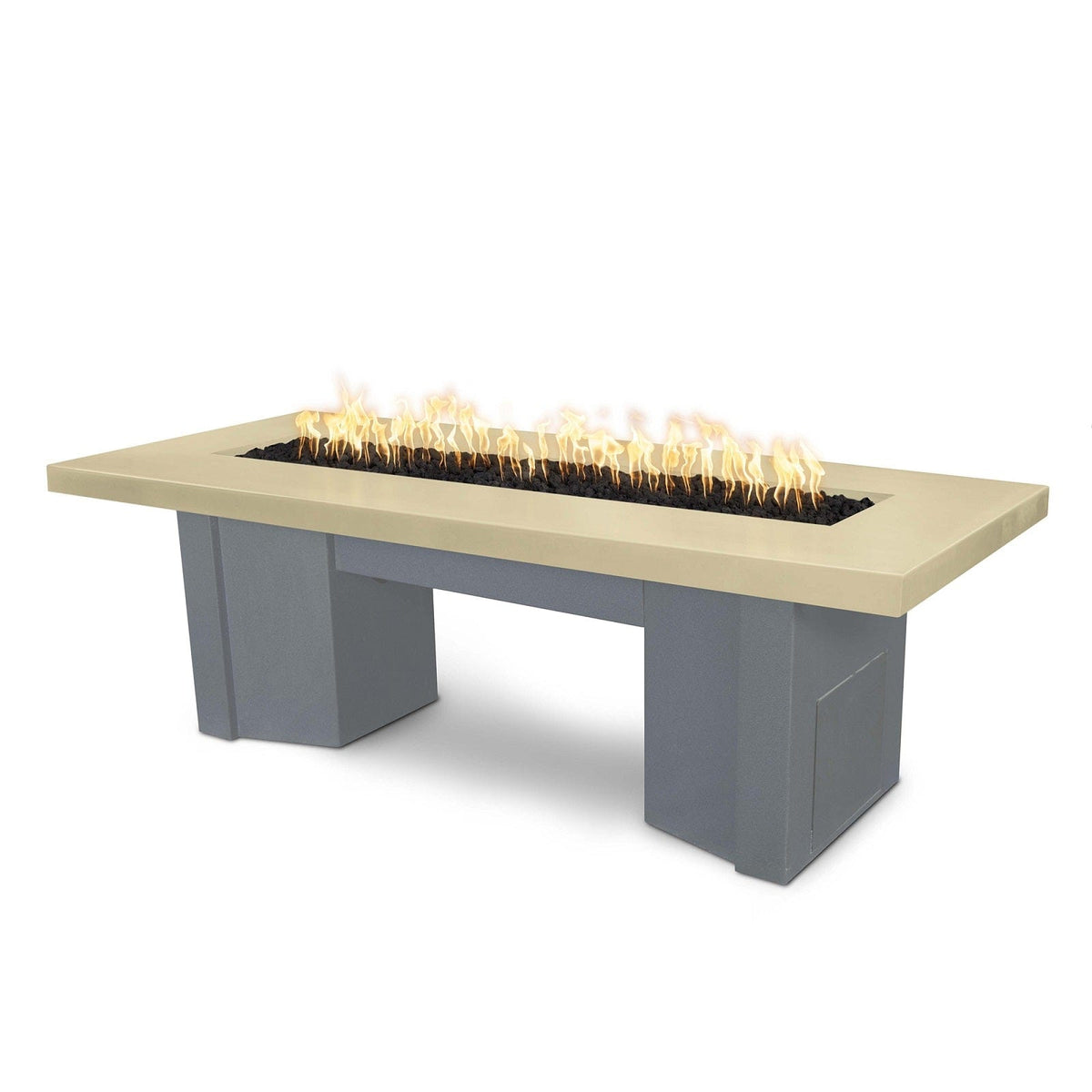 The Outdoor Plus Fire Features Vanilla (-VAN) / Gray Powder Coated Steel (-GRY) The Outdoor Plus 60&quot; Alameda Fire Table Smooth Concrete in Liquid Propane - Flame Sense System with Push Button Spark Igniter / OPT-ALMGFRC60FSEN-LP