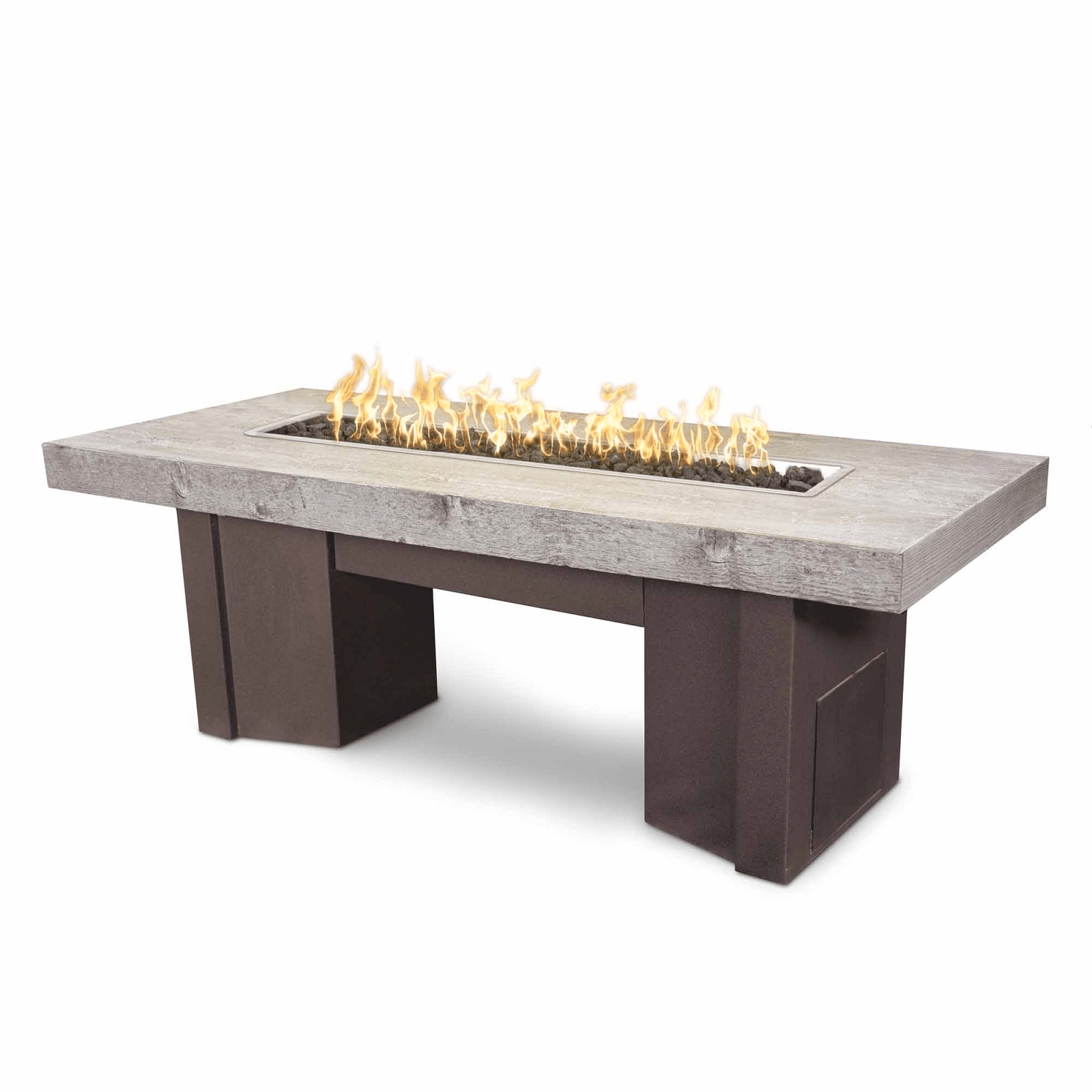 The Outdoor Plus Fire Features The Outdoor Plus 60" Alameda Fire Table Wood Grain - 110V Plug & Play Electronic Ignition / OPT-ALMWG60EKIT