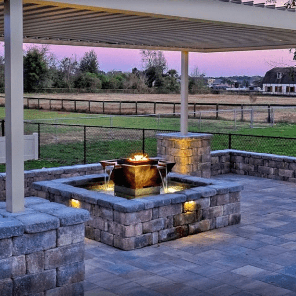 The Outdoor Plus Fire Features The Outdoor Plus 60" Olympian Square 4-Way Spill Copper Fire & Water Fountain - Low Voltage Electronic Ignition / OPT-OLS60SE