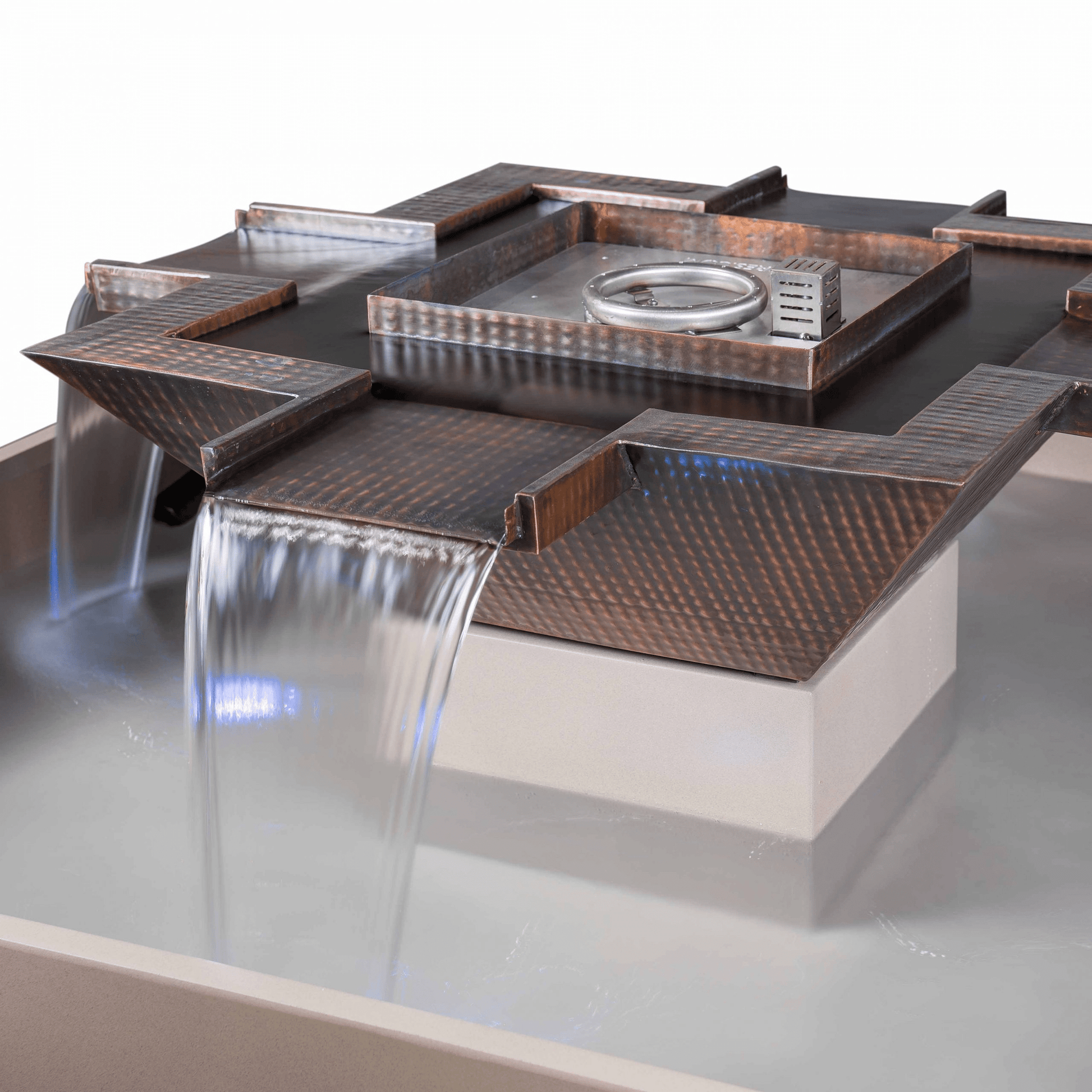 The Outdoor Plus Fire Features The Outdoor Plus 60" Olympian Square 4-Way Spill Copper Fire & Water Fountain - Low Voltage Electronic Ignition / OPT-OLS60SE