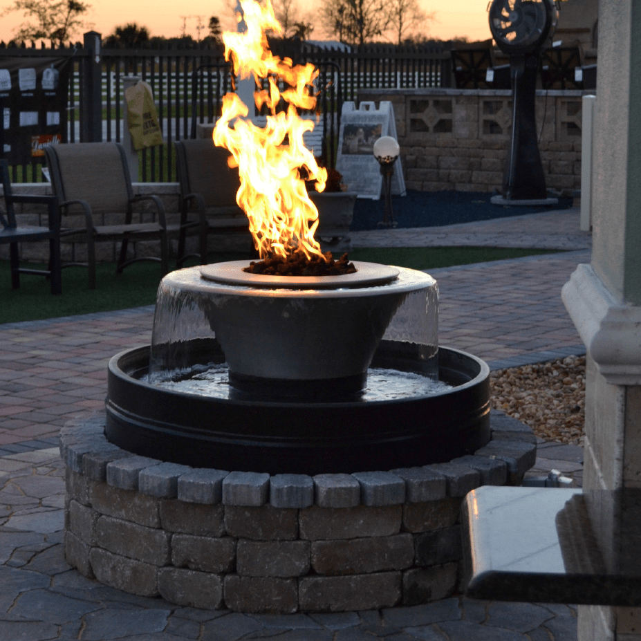 The Outdoor Plus Fire Features The Outdoor Plus 60" Round Olympian Fire & Water Fountain - Copper - 360 Spill - Low Voltage Electronic Ignition / OPT-OLY60E