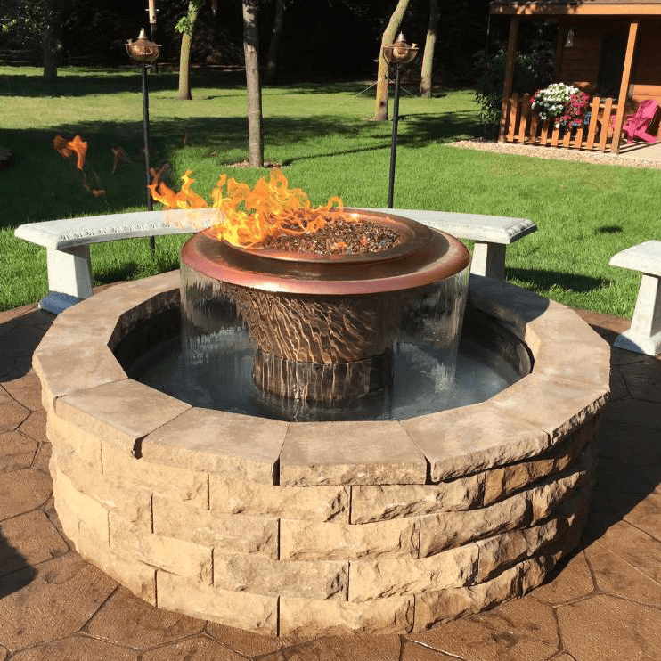 The Outdoor Plus Fire Features The Outdoor Plus 60" Round Olympian Fire & Water Fountain - Copper - 360 Spill - Low Voltage Electronic Ignition / OPT-OLY60E
